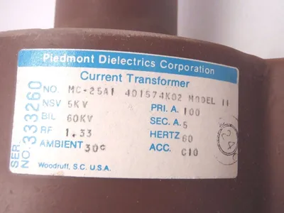 USED PIEDMONT DIELECTRICS CO. MODEL 11 CURRENT TRANSFORMER 5KV