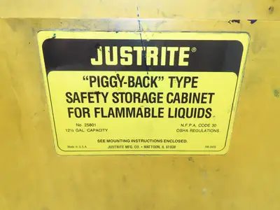 Justrite 25801 Yellow Flammable Safety Cabinet 12-1/2 Gallon Liquid Piggyback