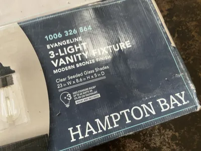 Lot of (5) Hampton Bay Evangeline 3-light Vanity Fixtures, Modern Bronze Finish with Clear Seeded Gl...