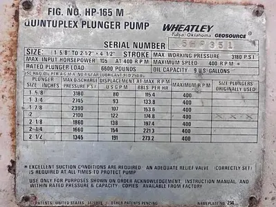USED WHEATLEY HP-165 M