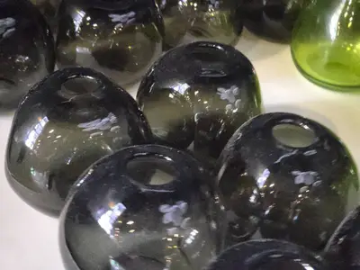 Lot of (6) Handblown Art Glass Table Vases by Holmegaard 4" x 4" (black) (rounded triangle)