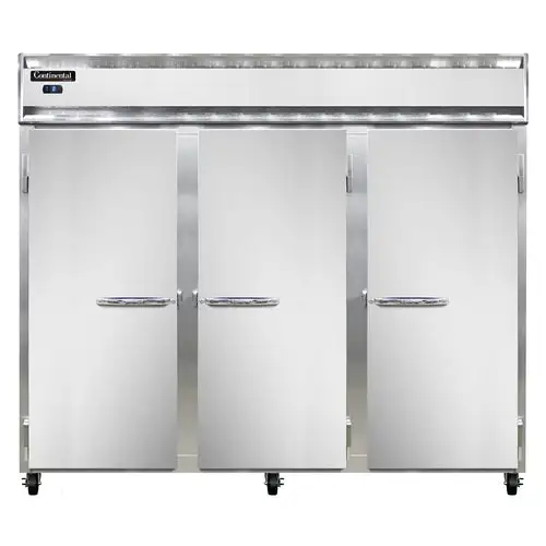 Continental 3FESN 85 1/2" Three Section Reach In Freezer, (3) Left/right Hinge Solid Doors, 115/208-230v