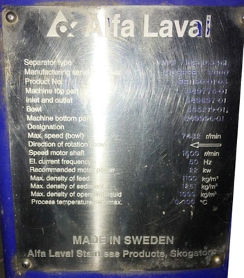 Alfa-Laval VNPX 710 SGD-34GL clarifier centrifuge, 316SS.