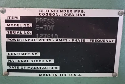 2010 BETENBENDER 6-70T Fabricating/Presses, Press-Brake | Machinery Central (15)