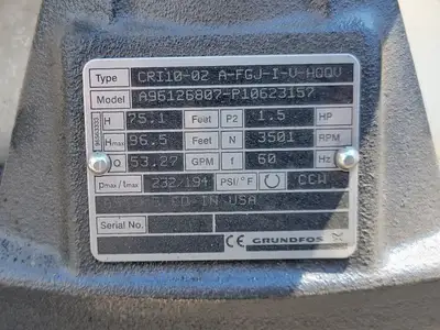 Used GRUNDFOS CRI10-02 A-FGJ-I-V-HQQV Motors (misc) British Columbia CA | Lenmark #255121