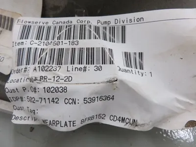 Wearplate / Suction Side Plate for Worthington pump model 8FRBH-152, CD4M