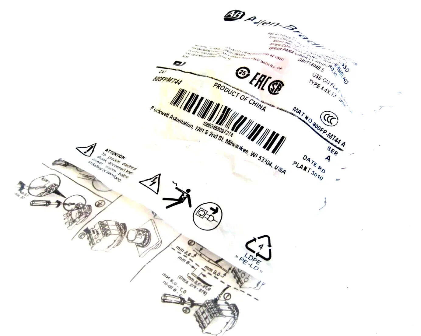 ALLEN BRADLEY 800FP-MT44 PUSHBUTTON SERIES A 800FPMT44 NEW, SURPLUS