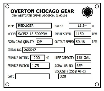1200 HP Overton Chicago Gear Reducer, Item # 1967