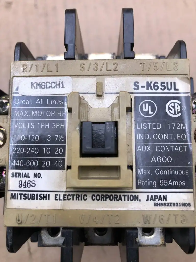 Mitsubishi S-K65UL Magnetic Contactor 110-120/220-240/440-600V 95A