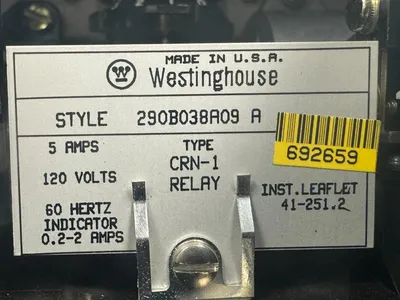 NEW WESTINGHOUSE 290B038A09 REVERSE POWER RELAY CRN-1 5A 120V 60HZ