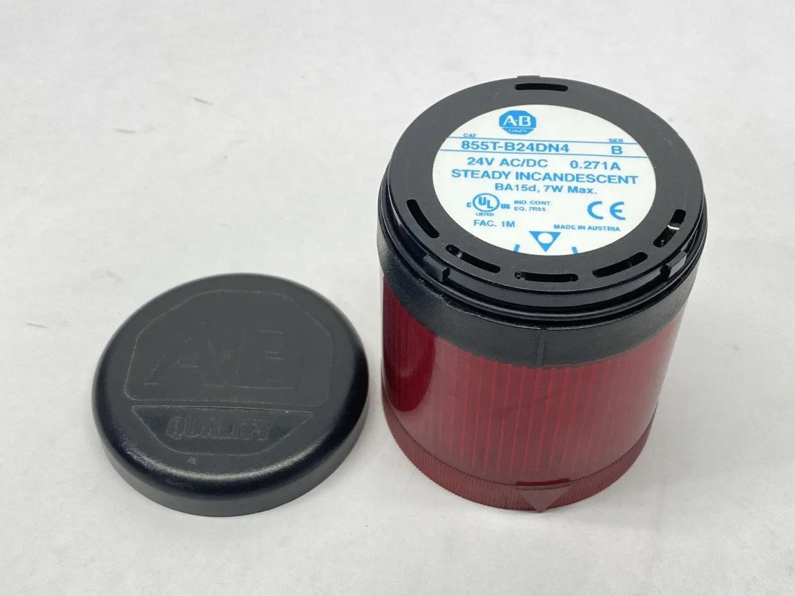 855T-B24DN4 | Allen Bradley  Ser B 70mm Red Stack Light w/ 855T-L24LF Bulb - Used