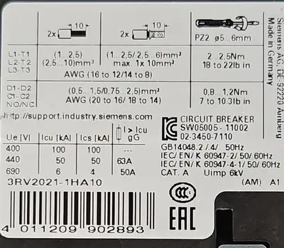 Used Siemens Siemens 3RV20211HA10 Circuit Breakers South Carolina US | Palmetto Automation #1150377