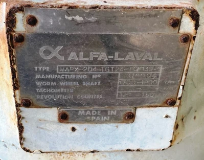 Alfa-Laval MAPX 204 TGT-29-60 oil purifier, 316SS.