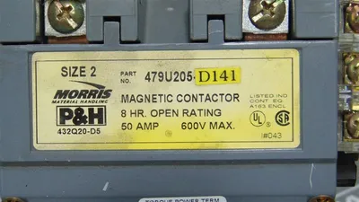 P&H 479U205-D141 Size 2 Magnetic Contactor 50A 110-120V / 220-240V Coil Used