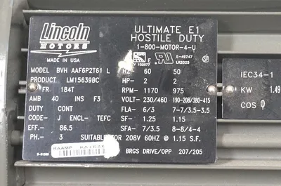 NEW LINCOLN MOTORS LM15639BC BVHAAF5P2T61L MOTOR 1170RPM