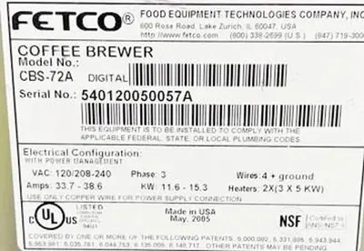 USED FETCO CBS-72A