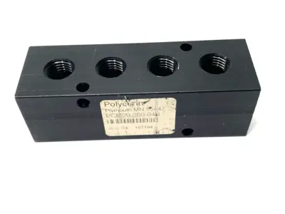 USED POLYCONN PNEUMATIC MANIFOLD 4X 1/4" NPT OUT 3/8"NPT IN