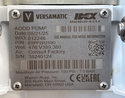 New | in-Stock VERSA-MATIC E5PP2R259D Diaphragm Pumps Indiana US | J&J Industrial Supply #1537976