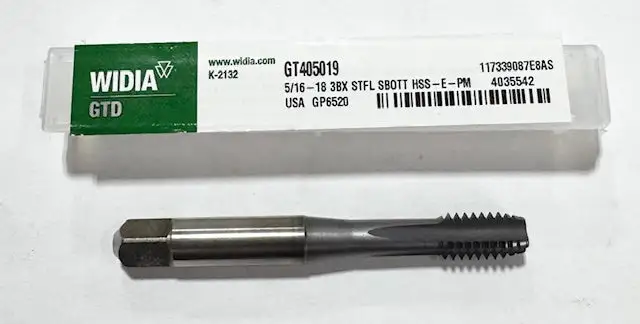 Widia 5/16"-18 Cobalt-PM Straight Flute Semi-Bottoming Tap 3BX 4 Flute