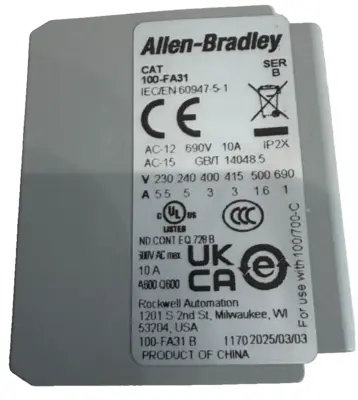 ALLEN BRADLEY 100-FA31 AUXILIARY CONTACT SER.B 100FA31 NEW, SURPLUS