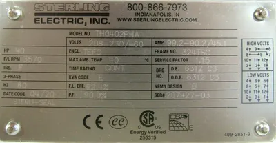 NEW STERLING ELECTRIC TH0402PHA MOTOR 40HP 208-230/460V 3570RPM 324TSC