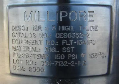 USED MILLIPORE 12R X 3 HIGH T-LINE