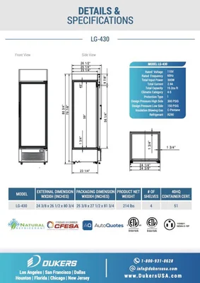 New | in-Stock Dukers New Dukers LG-430 Commercial Single Swing Door Glass MerchandisIng Reach-in Cooler Refrigerator Display Refrigerators Illinois US | Falcon Restaurant Supply #1376370