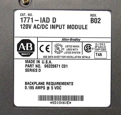 NEW ALLEN BRADLEY 1771-IAD INPUT MODULE SER.D REV.BO2 1771IAD
