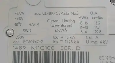 Allen Bradley 1489-M1C100/D Miniature Circuit Breaker Loc4E17