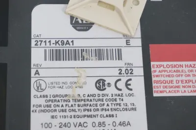 ALLEN BRADLEY 2711-K9A1 PANELVIEW SER. E, REV. A, FRN: 2.02, 2711K9A1