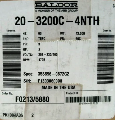 NEW BALDOR 20-3200C-4NTH MOTOR 2HP 208-230/460V 1725 RPM 35S596-0872G2 5/8" DIA.