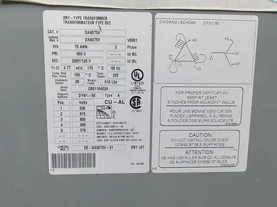 75 kVA Temporary Power Distribution Cart 600V Pri. 208Y/120V Sec.