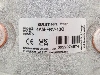Gast 4AM-FRV-13C Rotary Vane Pneumatic Air Motor 1.7Hp 3000RPM 56 in-lb 100psi