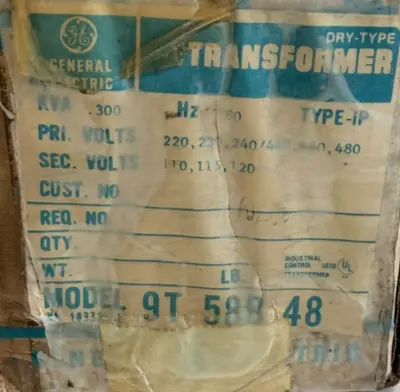 USED GENERAL ELECTRIC 9T58B48 TRANSFORMER