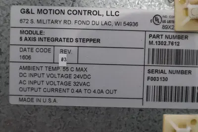 G & L MOTION CONTROL M.1302.7612 5-Axis Integrated Stepper 32Vac STOCK K-154-C