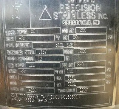 Reactor, 5 Gallon, 316 S/st, Jkt, 50 PSI, FV, 12" x 12", #5991550