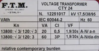 NEW FTM CTY24 INSTRUMENT TRANSFORMER IEC60044-2 120:3
