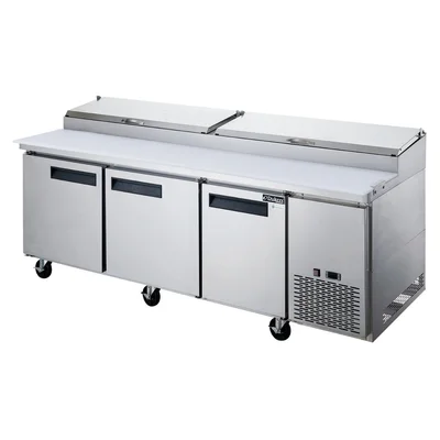 New | in-Stock Dukers New Dukers DPP90-12-S3 Commercial 3-Door Pizza Prep Table Refrigerated Food Prep Tables Illinois US | Falcon Restaurant Supply #1376309