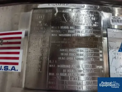 USED Precision 250 Liter Precision Stainless Reactor, 316L S/S, 45/100#