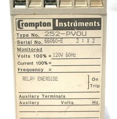 USED CROMPTON INSTRUMENTS 252-PVOU RELAY 252PVOU