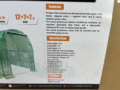 Landhonor 12 x 7 x 7 Ft Walk-in Greenhouse (LHR-WG1207)