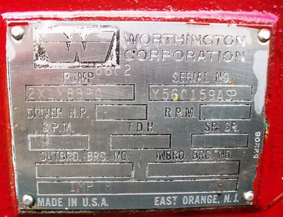Pump, Centrif., 15 HP, S/st, 2" x 1", Worthington, #S730032