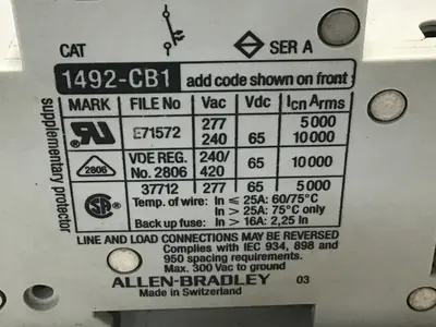 USED ALLEN BRADLEY 1492-CB1/G150 SER A