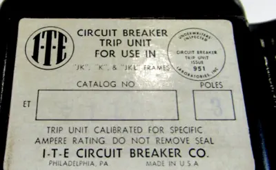 NEW GOULD I-T-E JL3-TD70 CIRCUIT BREAKER TRIP UNIT 3POLE JL3TD70