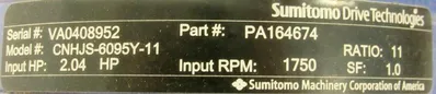 NEW SUMITOMO CNHJS-6095Y-11 GEAR REDUCER 11:1 PA164674 CNHJS6095Y11