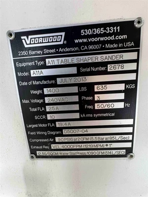 Used 2013 VOORWOOD A11A Woodworking Shapers Texas US | MachineryMax #1321872