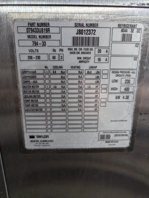 Taylor Ice cream/ Soft serve machine 794-33 Water cool