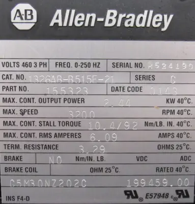 ALLEN BRADLEY 1326AB-B515E-21 SERVO MOTOR 155323 1326ABB515E21 (NEW SURPLUS)