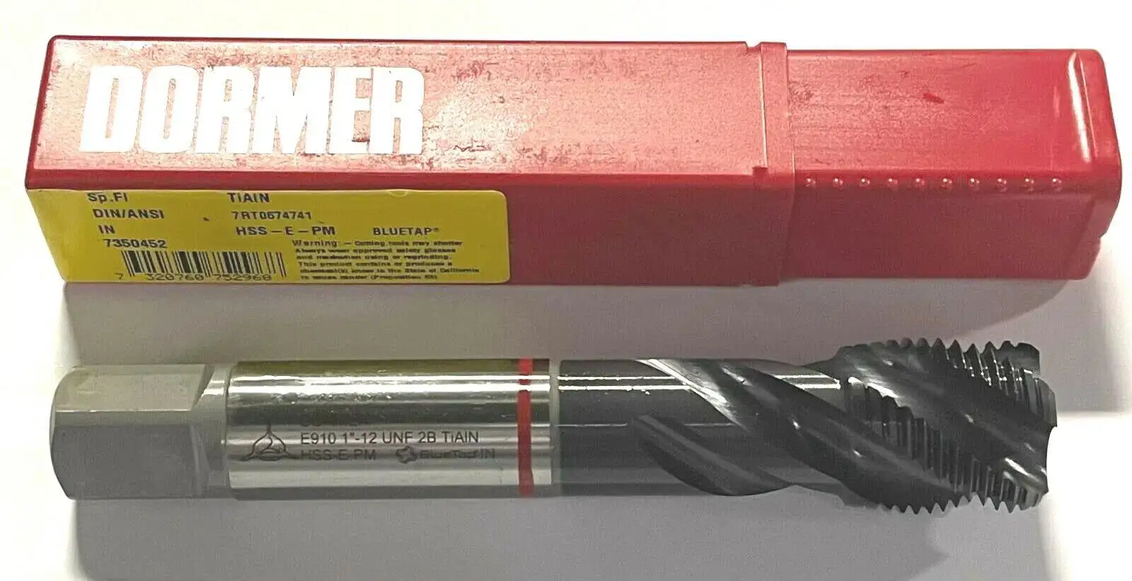 Dormer 1-12 Red Shark Machine Tap Semi Bottoming Spiral Flute TiAlN HP HSS-E-PM