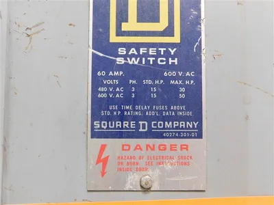 Square D H362 Safety Switch Series E1 60A 600VAC/DC Type 1 Enclosure Used